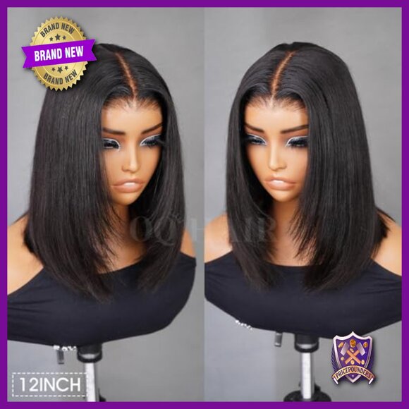 Human Hair Lace Front Wig Glueless 12 Inch Yaki Straight 180% Density main image 6